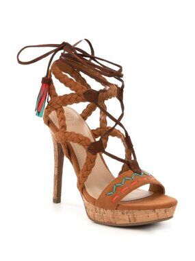 Guess Adrita2 Braided Tribal Stitched Tassel Heels Size 6.5